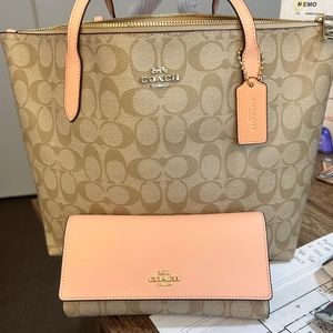 Authentic Coach signature tote and matching wallet